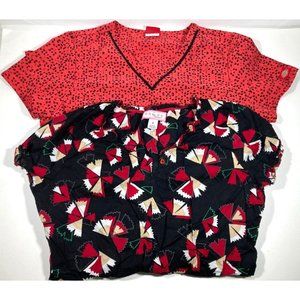 Lot of 2 Womens SCRUB SHIRTS SIZE Small TOPS DICKIES KOI Kathy Peterson Nursing